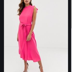 ASOS DESIGN split cap sleeve high neck midi dress